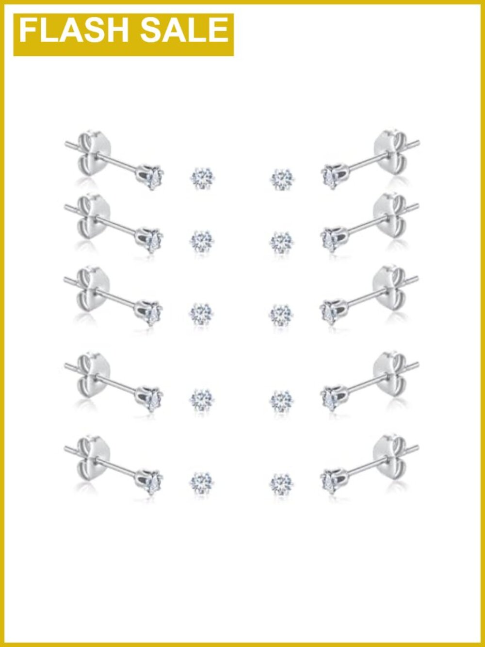 10 Pairs Stainless Steel CZ Stud Earrings for Women, Hypoallergenic Dainty 3mm